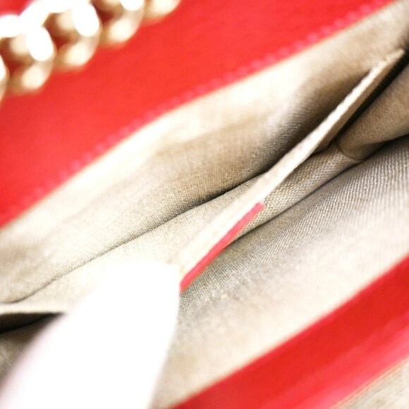 GUCCI Logo Interlocking G Chain Mini Shoulder Bag Leather Red GHW Italy - Picture 11 of 16